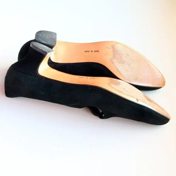 Salvatore Ferragamo Black Suede Leather Kitten Heel Pumps Shoes 8.5 Extra Narrow