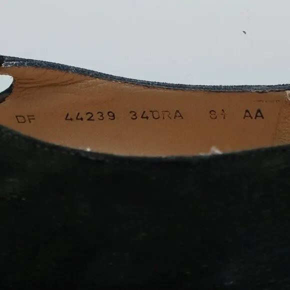 Salvatore Ferragamo Black Suede Leather Kitten Heel Pumps Shoes 8.5 Extra Narrow