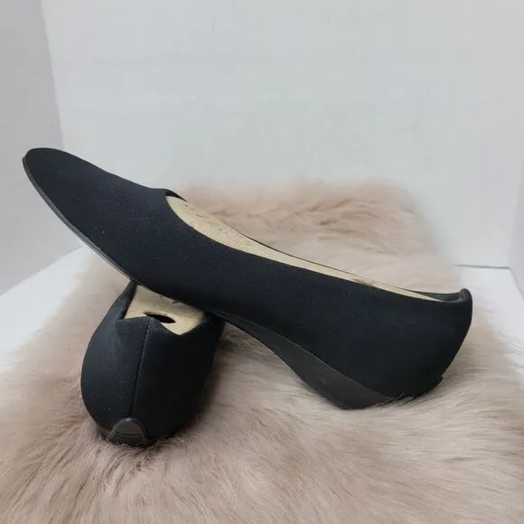 Salvatore Ferragamo Rain Fondente Black Canvas Womens Wedge Shoes Size 8 B
