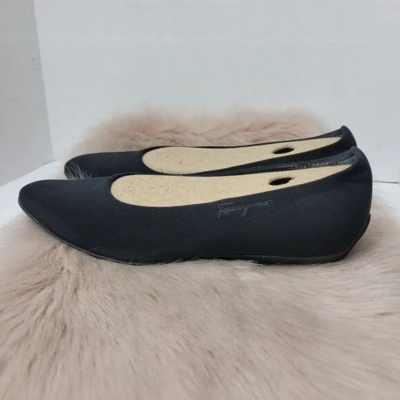 Salvatore Ferragamo Rain Fondente Black Canvas Womens Wedge Shoes Size 8 B