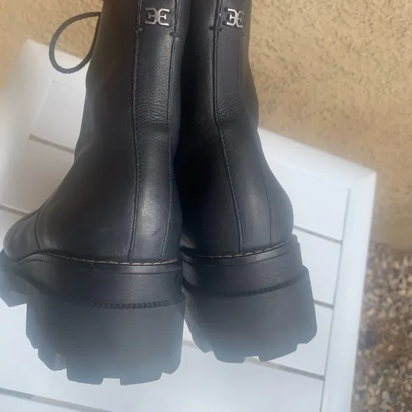 Sam Edelman black leather military combat platform shoelaces boots size 9.5