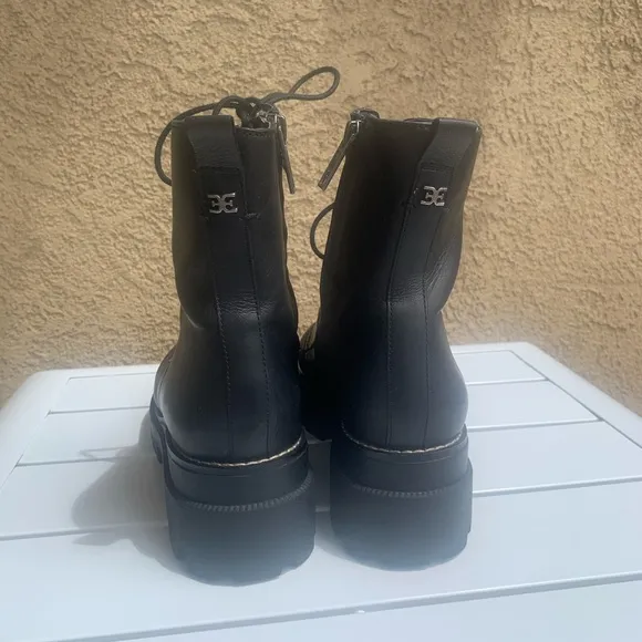 Sam Edelman black leather military combat platform shoelaces boots size 9.5