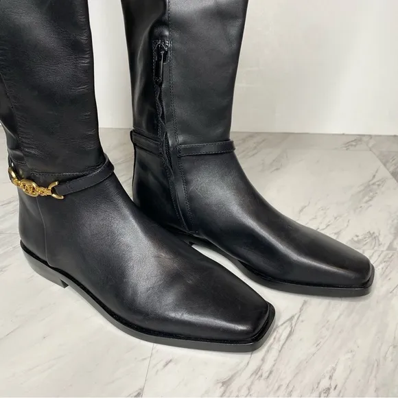 Sam Edelman Clive Black Black Leather Square Toe Tall Boot 7M