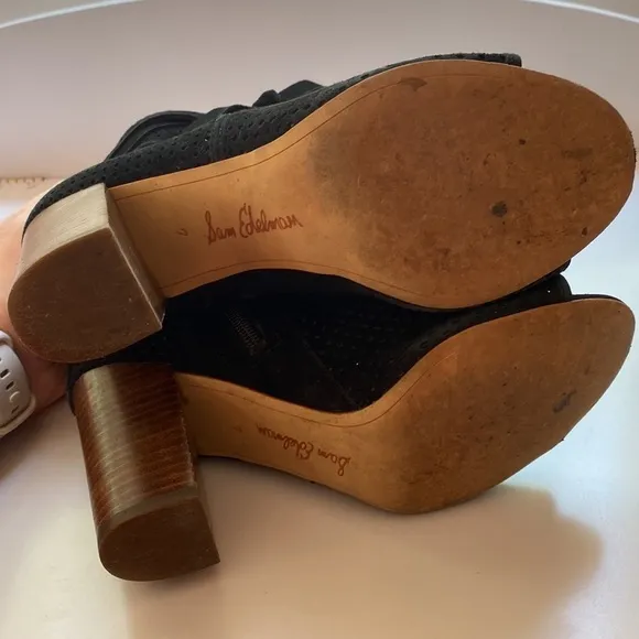 Sam Edelman Ellery Block Heel Suede Sandal Heels Shoes Perforated Leather Bootie