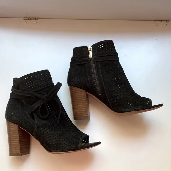 Sam Edelman Ellery Block Heel Suede Sandal Heels Shoes Perforated Leather Bootie