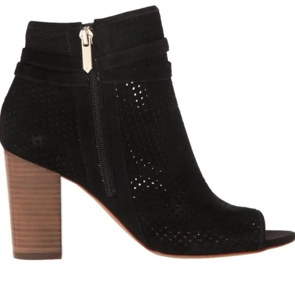 Sam Edelman Ellery Block Heel Suede Sandal Heels Shoes Perforated Leather Bootie