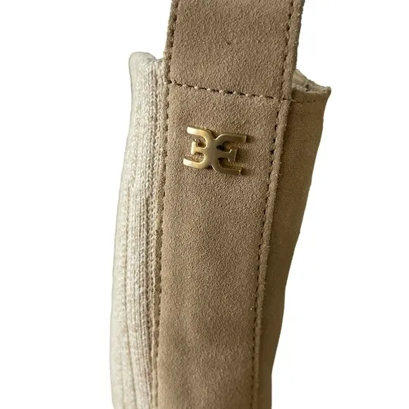 Sam Edelman Evina Beige Suede Leather Knit Lace-Up Calf Combat Boots Sz 8.5