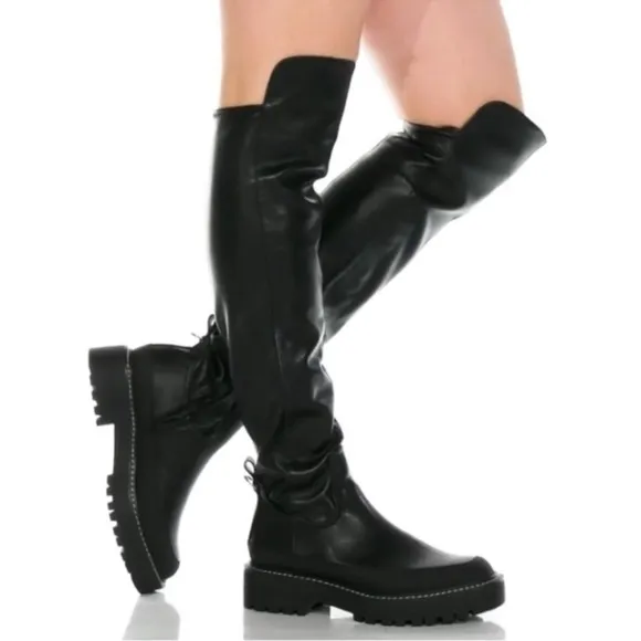 Sam Edelman - Lerue Womens Faux Leather Lug Sole Heel Over-The-Knee Boots NEW