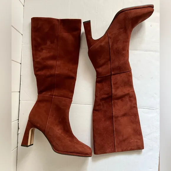 Sam Edelman NWOT Suede Leather Heeled tall boots size 9 burgundy