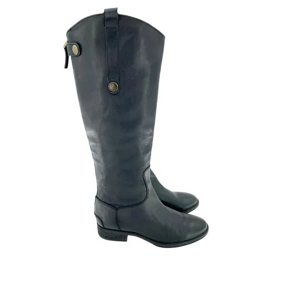 Sam Edelman Penny Black Leather Tall Military Riding Boots Sz 7.5 New