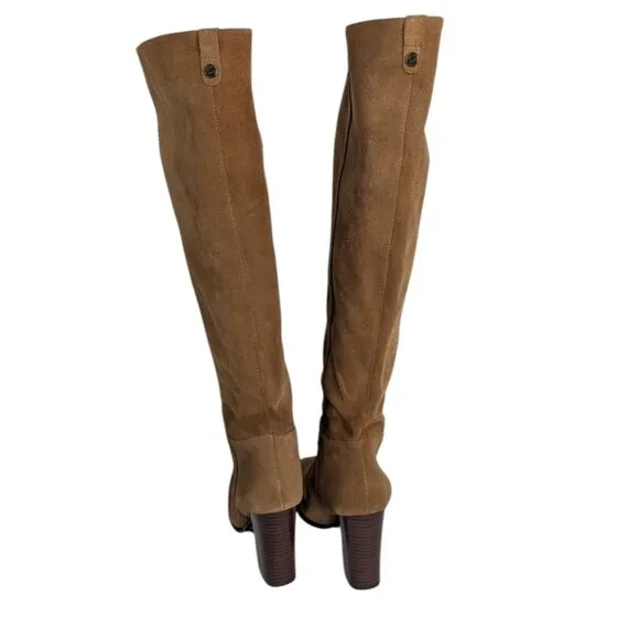 Sam Edelman Tan Suede Tall Pull On Side Zipper Block Heel Boots