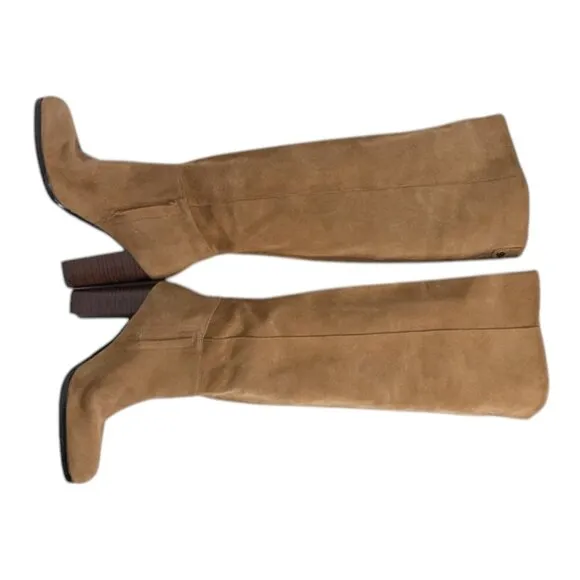 Sam Edelman Tan Suede Tall Pull On Side Zipper Block Heel Boots