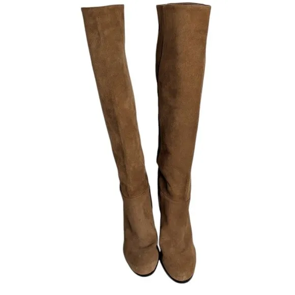 Sam Edelman Tan Suede Tall Pull On Side Zipper Block Heel Boots