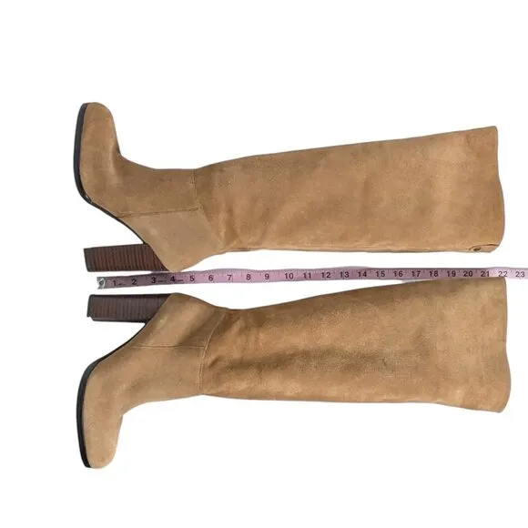 Sam Edelman Tan Suede Tall Pull On Side Zipper Block Heel Boots