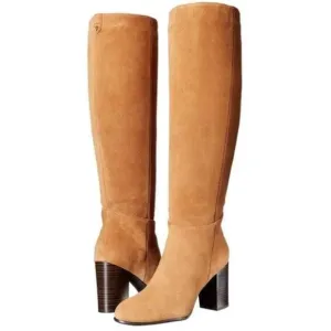 Sam Edelman Tan Suede Tall Pull On Side Zipper Block Heel Boots