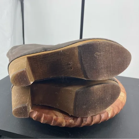 Sanita tall clog heels boots brown leather Sz 41 42 10.5-11.5