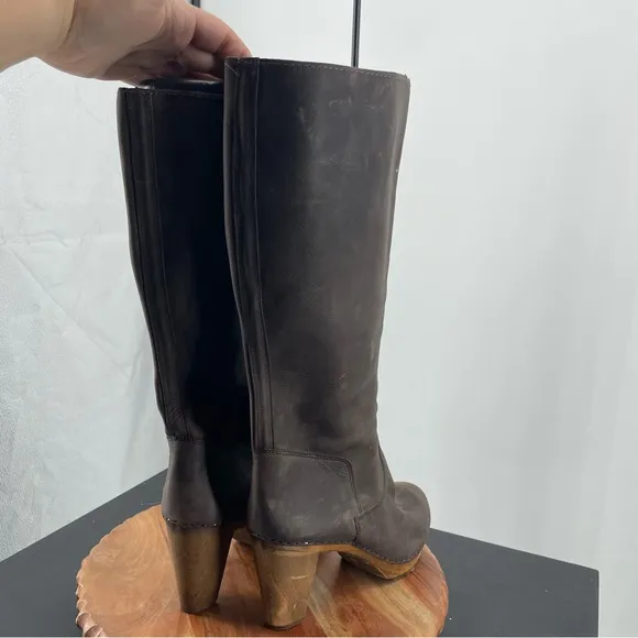 Sanita tall clog heels boots brown leather Sz 41 42 10.5-11.5