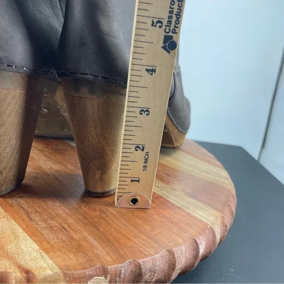 Sanita tall clog heels boots brown leather Sz 41 42 10.5-11.5