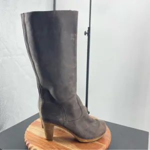 Sanita tall clog heels boots brown leather Sz 41 42 10.5-11.5
