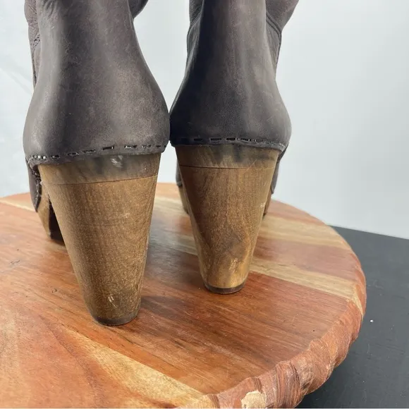 Sanita tall clog heels boots brown leather Sz 41 42 10.5-11.5