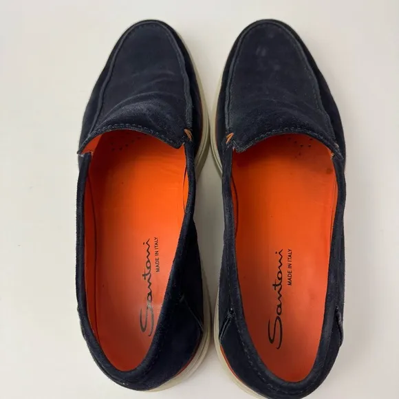 Santoni Boit Blue Suede Leather Loafer Shoes Men’s Size 10 Made in Italy