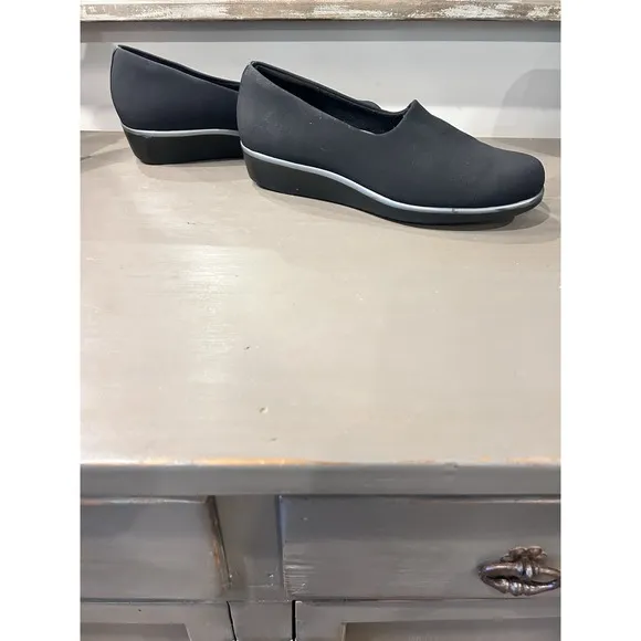 SAS Bliss Slip On Wedge Black Fabric Shoes Loafers Tripad Comfort Womens Sz 10