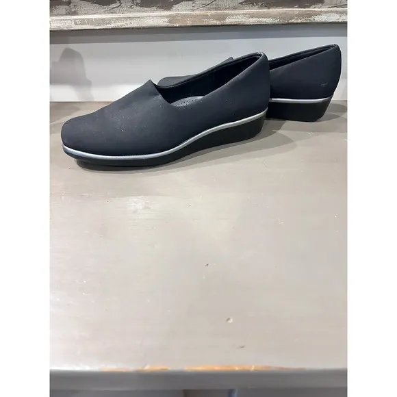 SAS Bliss Slip On Wedge Black Fabric Shoes Loafers Tripad Comfort Womens Sz 10