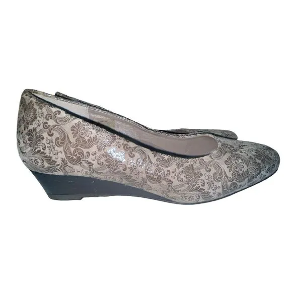 SAS Sofia Wedge Pump Gray Leather Shoes‎ Made in Tuscany Italy Size 8 Narrow