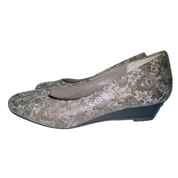 SAS Sofia Wedge Pump Gray Leather Shoes‎ Made in Tuscany Italy Size 8 Narrow