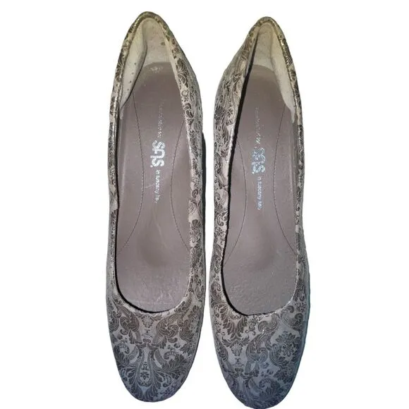SAS Sofia Wedge Pump Gray Leather Shoes‎ Made in Tuscany Italy Size 8 Narrow