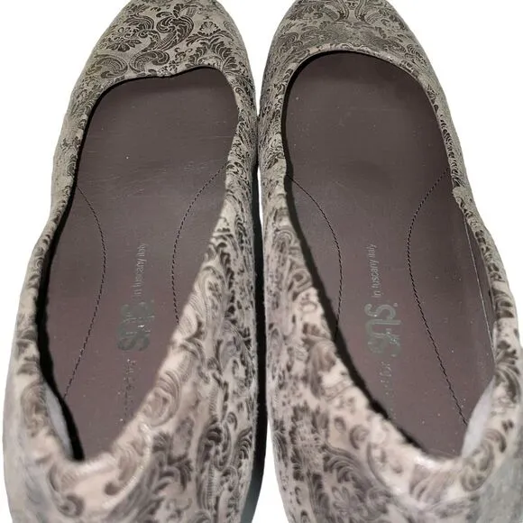 SAS Sofia Wedge Pump Gray Leather Shoes‎ Made in Tuscany Italy Size 8 Narrow