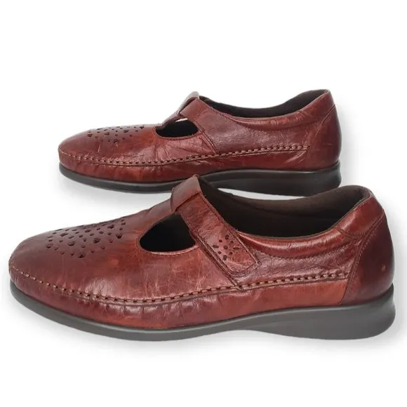 SAS Willow Leather Mary Jane Shoes Size 10 WIDE Walnut Brown Grandmacore