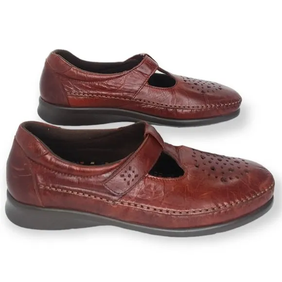 SAS Willow Leather Mary Jane Shoes Size 10 WIDE Walnut Brown Grandmacore