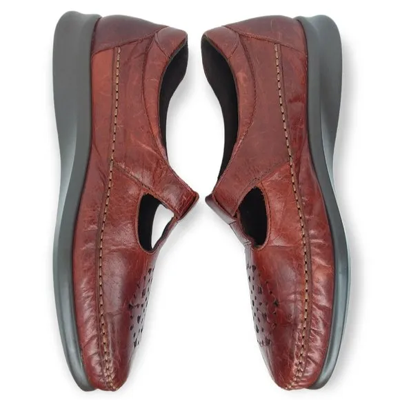 SAS Willow Leather Mary Jane Shoes Size 10 WIDE Walnut Brown Grandmacore