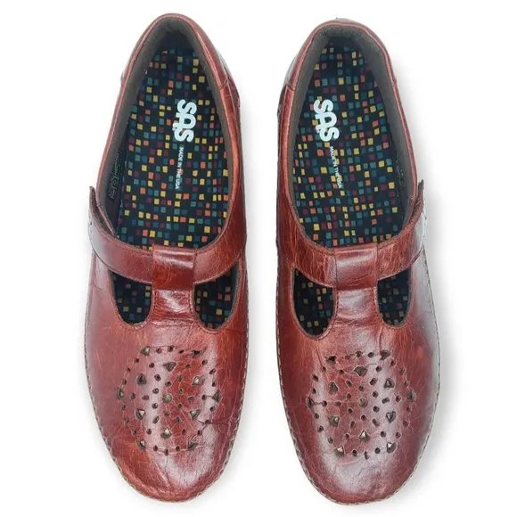 SAS Willow Leather Mary Jane Shoes Size 10 WIDE Walnut Brown Grandmacore