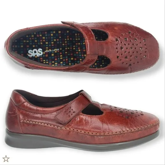 SAS Willow Leather Mary Jane Shoes Size 10 WIDE Walnut Brown Grandmacore