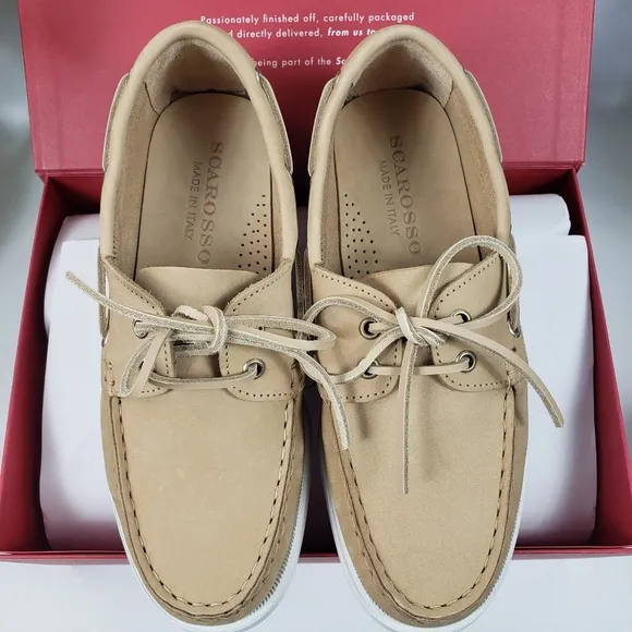 Scarosso Nubuck Leather Boat Beige &quot;Oprah&quot; Italy Loafer Flat NWT sz 38 / 8