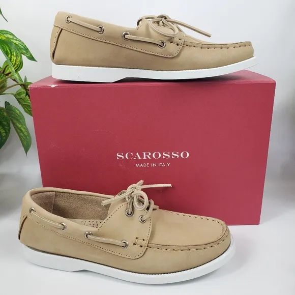 Scarosso Nubuck Leather Boat Beige &quot;Oprah&quot; Italy Loafer Flat NWT sz 38 / 8