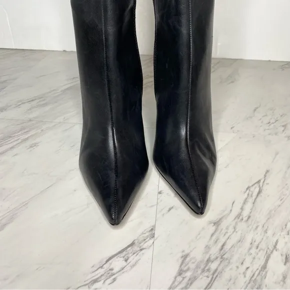 Schutz Asya Up Black Leather Pointy Toe Wedge Tall Boot 6 1/2 B