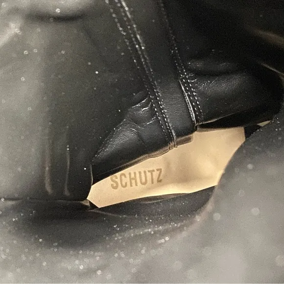 Schutz Asya Up Black Leather Pointy Toe Wedge Tall Boot 6 1/2 B