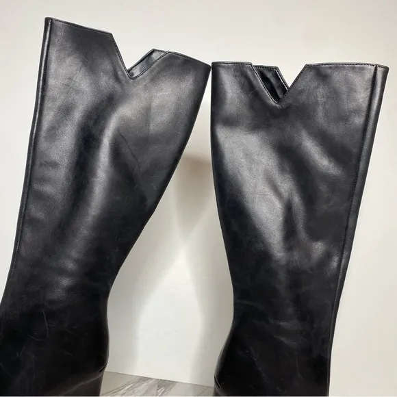 Schutz Asya Up Black Leather Pointy Toe Wedge Tall Boot 6 1/2 B