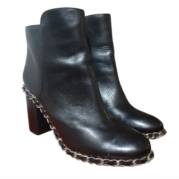 SCHUTZ Black Leather Ankle Boots Black Tall Block Heeled Booties size