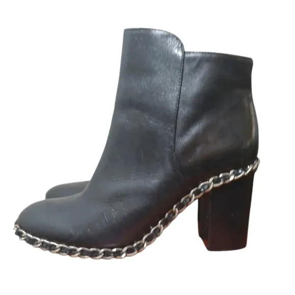 SCHUTZ Black Leather Ankle Boots Black Tall Block Heeled Booties size