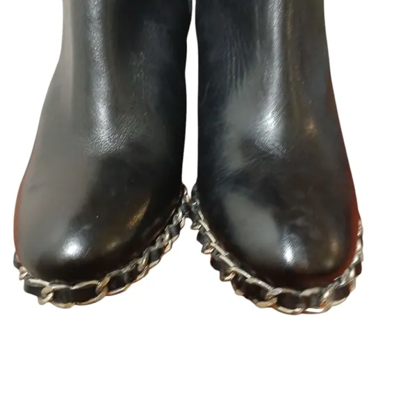 SCHUTZ Black Leather Ankle Boots Black Tall Block Heeled Booties size