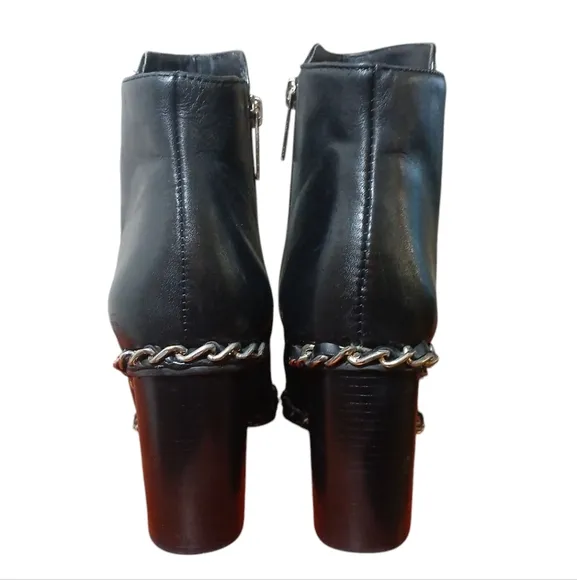 SCHUTZ Black Leather Ankle Boots Black Tall Block Heeled Booties size