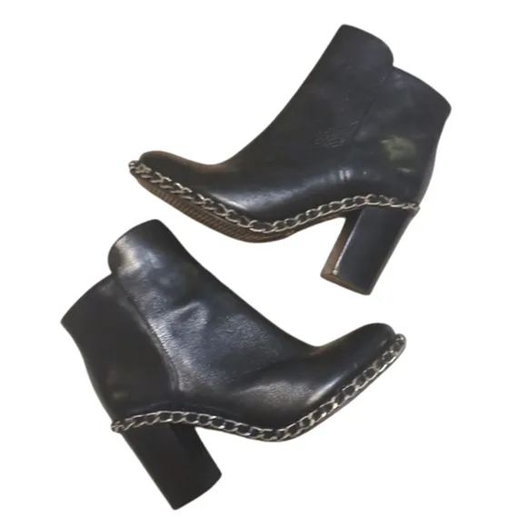 SCHUTZ Black Leather Ankle Boots Black Tall Block Heeled Booties size