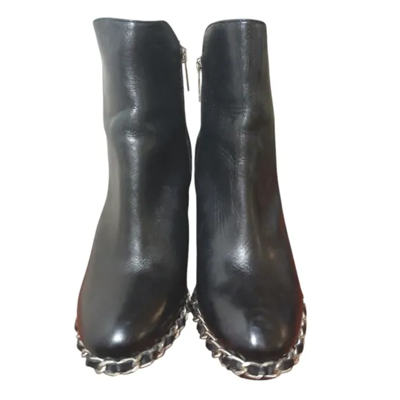 SCHUTZ Black Leather Ankle Boots Black Tall Block Heeled Booties size
