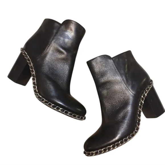 SCHUTZ Black Leather Ankle Boots Black Tall Block Heeled Booties size