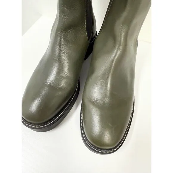 Schutz Kasey Leather Pull On Boots Booties Military Green Black 9