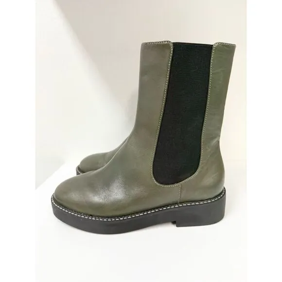 Schutz Kasey Leather Pull On Boots Booties Military Green Black 9